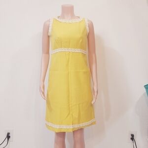 MOLLIE PARNIS BOUTIQUE Vtg 70s Yellow Linen Shift Daisy Dress